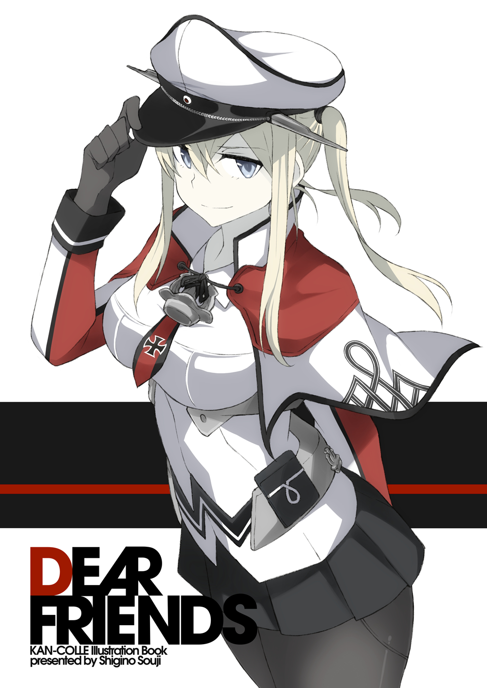 2318, Graf Zeppelin (Kantai Collection), Big Breasts, Blonde Hair, Female, Hand on Headwear, Hat, Looking At Viewer, Personification, Smile, Solo